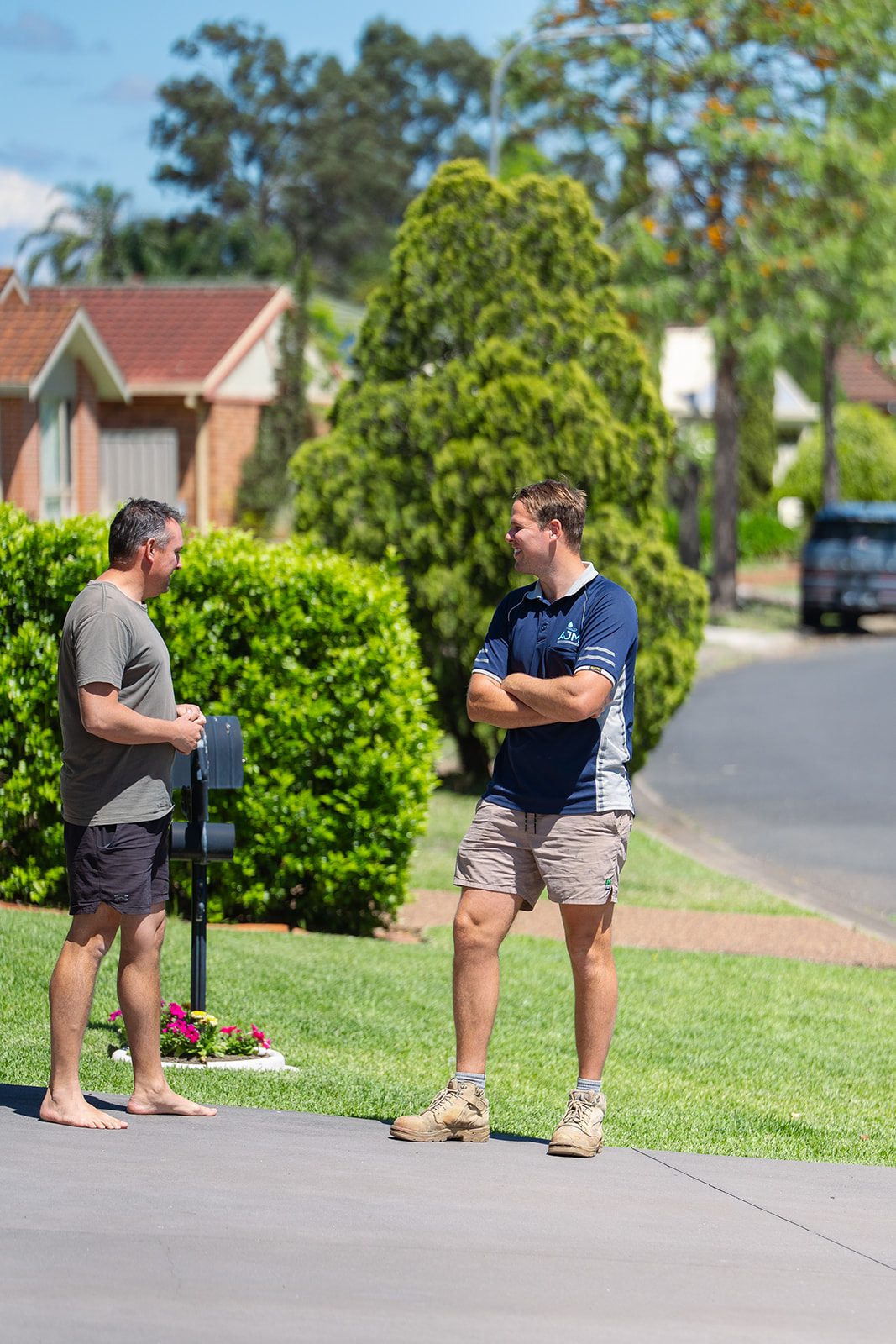 Aaron talking a homeowner through the job